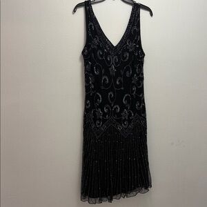 J Kara Black and Silver Beaded Midi Dress